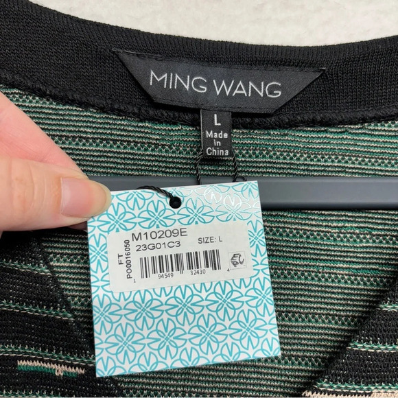 NWT Ming Wang Green and Black V-Neck Patterned Ribbed Soft Knit Dress L - Picture 9 of 13